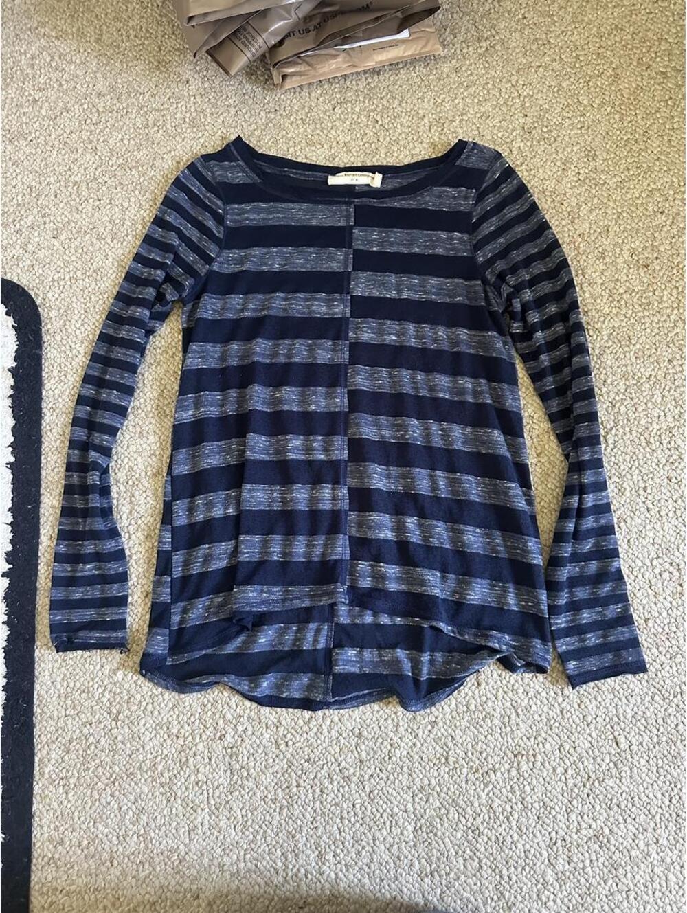 Pilcro and the Letterpress navy blue horizontal striped long sleeve top